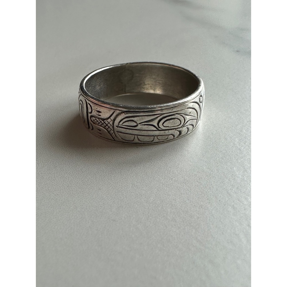 Artisan Signed Orca Sterling Silver Indigenous Canadian Coast Formline Band Ring